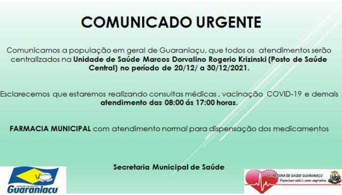 Guaraniaçu – Secretaria Municipal de Saúde Comunica